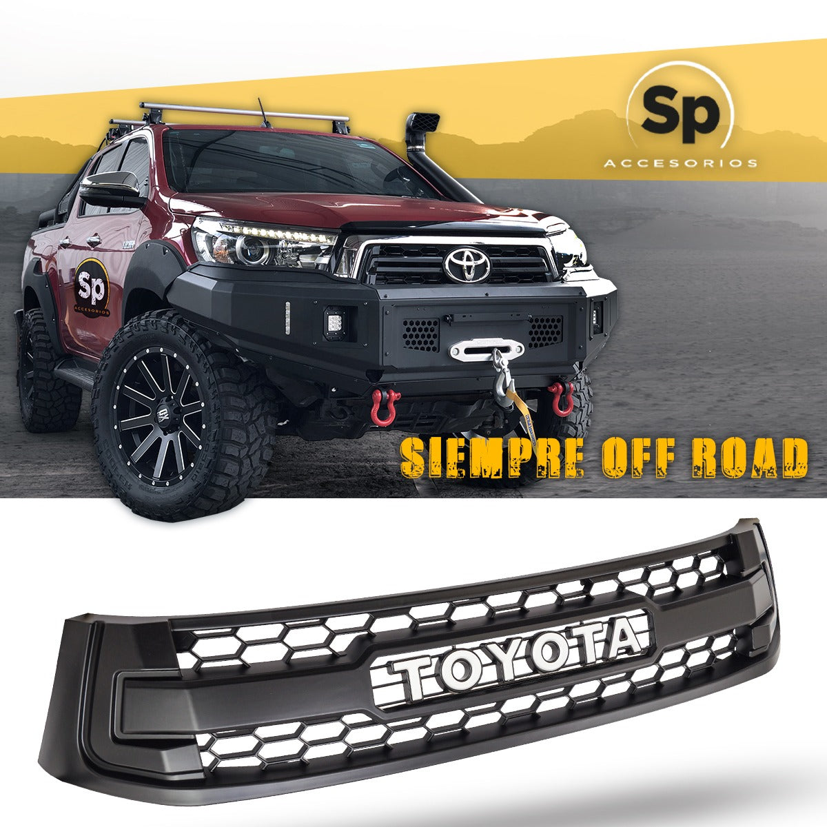 PARRILLA TRD PARA TOYOTA HILUX 2016 A 2023 OFF ROAD