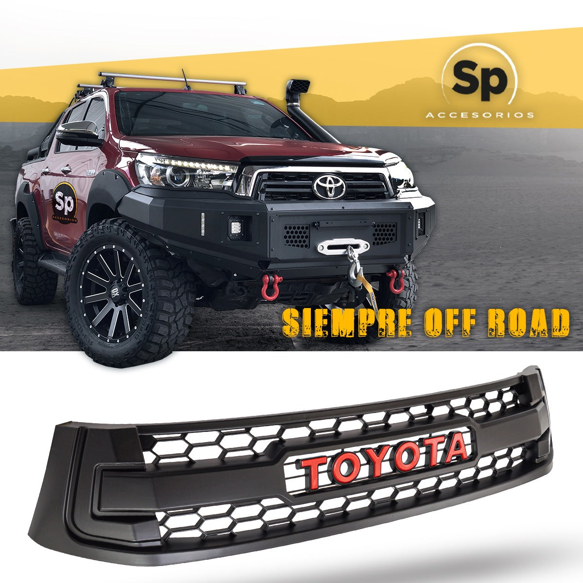 PARRILLA TRD PARA TOYOTA HILUX 2016 A 2023 OFF ROAD