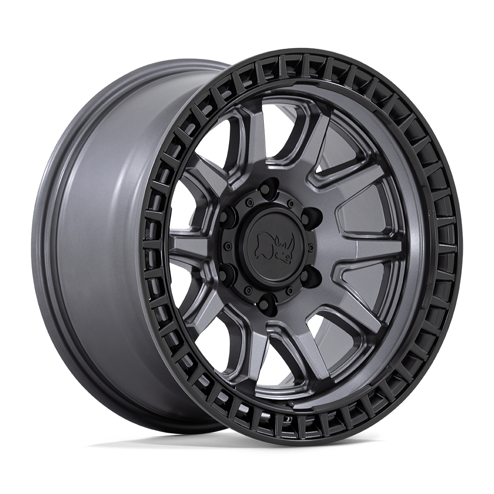 RINES BLACK RHINO CALICO 17x8.5 6X139.7 ET 00 CB 106.1 MATTE GUNMETAL W/MATTE BLACK LIP