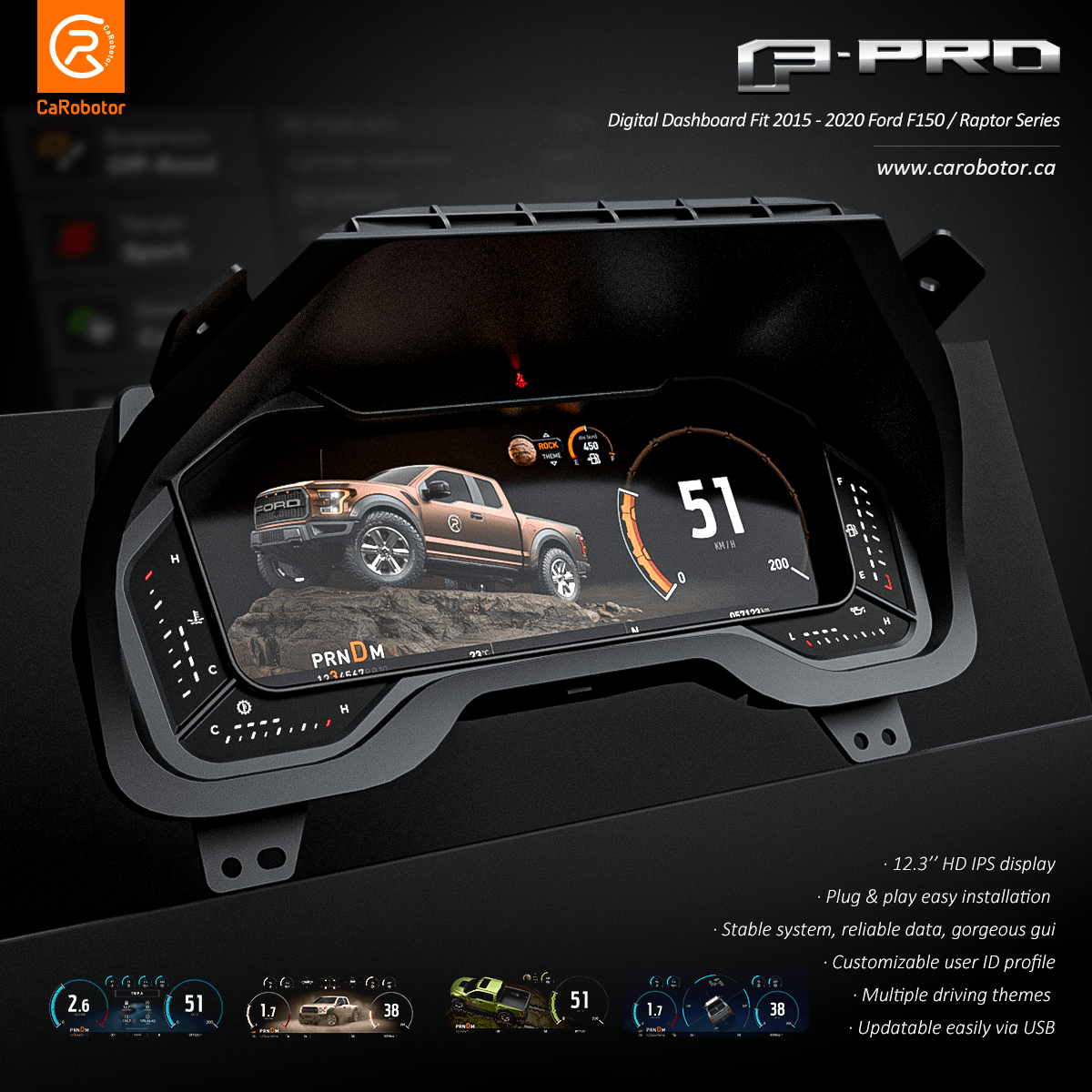 CAROBOTOR F-PRO DIGITAL DASHBOARD CLUSTER FIT FORD F-150/RAPTOR SERIES 2015-2020