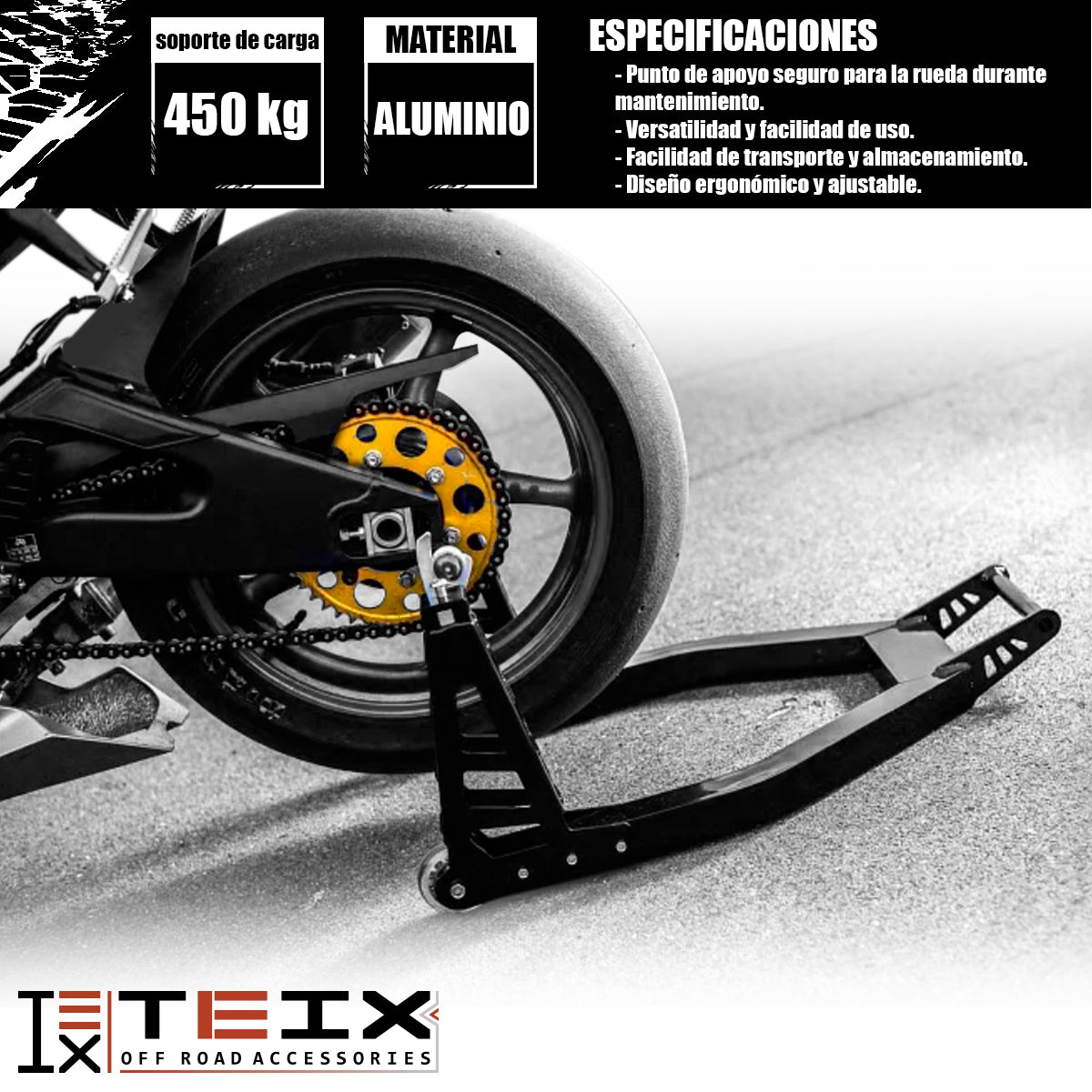 ALEACIÓN DE ALUMINIO PARADOR TRASERO PROFESIONAL SOPORTAR MOTOCICLETA NEGRO / AX4