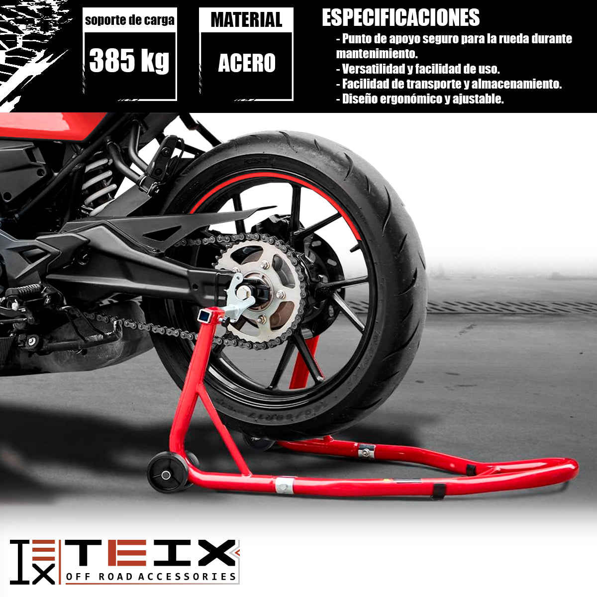 PARADOR SOPORTE TRASERO SOPORTA 1000 LIBRAS KTM MT SUZUKI ROJO / AX2
