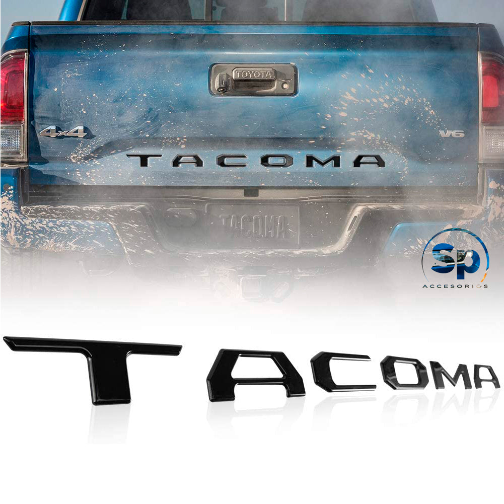 EMBLEMA LETRAS TOYOTA PARA TACOMA BATEA NEGRO 2016 - 2021 TRASERAS