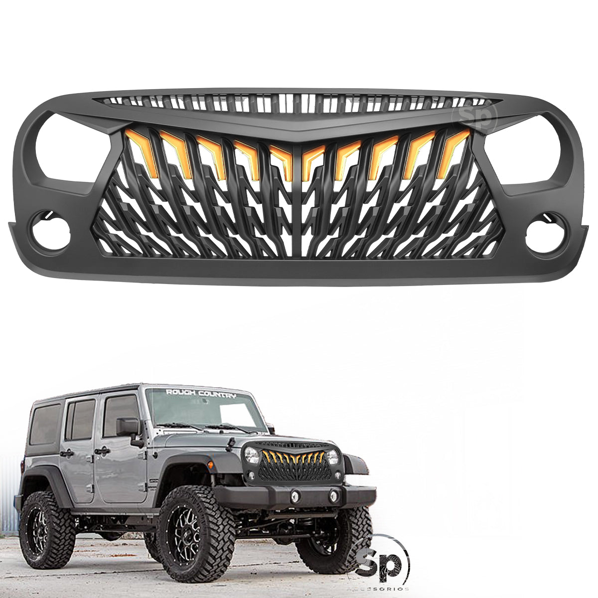 PARRILLA ENOJADA JEEP WRANGLER JK 2007 A 2017 FRENTE C/LED X6