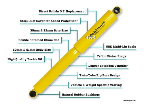 PAR AMORTIGUADORES DOBINSONS TRASEROS PARA FORD RANGER 2013- 2019