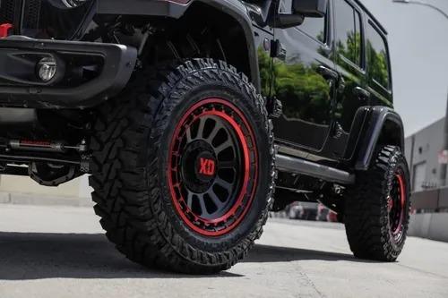 RINES KMC 17X9 6X114.3 / 139.7 XD OMEGA SATIN BLACK MACHINED LIP W/ RED TINT