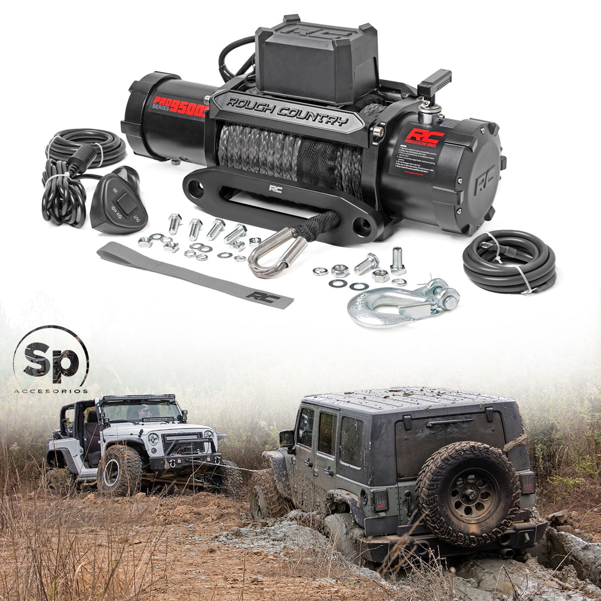 WINCH ROUGH COUNTRY SERIE PRO DE 9500 LB CUERDA SINTÉTICA