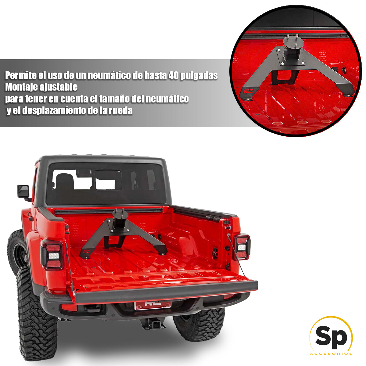 PORTA LLANTA EN CAJA ROUGH COUNTRY TIPO BAJA PARA JEEP GLADIADOR 2019 - 2024