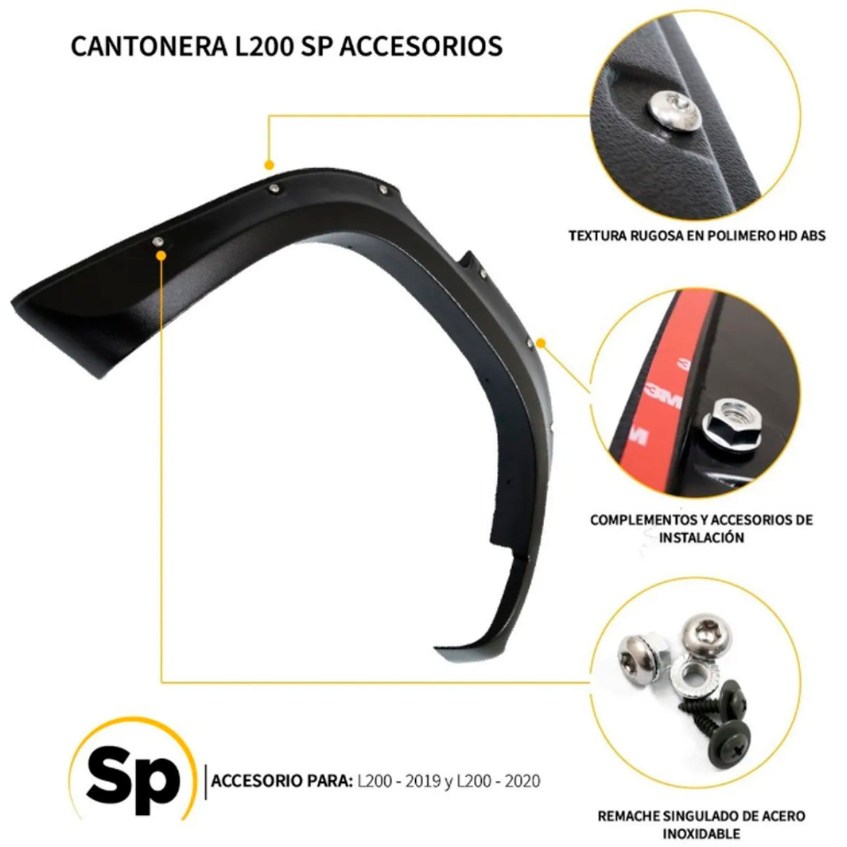 CANTONERAS CON REMACHES PARA MITSUBISHI L200 2019-2021 ABS (4 PIEZAS)