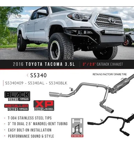 ESCAPE DUAL CATBACK MBRP BLACK PARA TOYOTA TACOMA 2016 - 2023