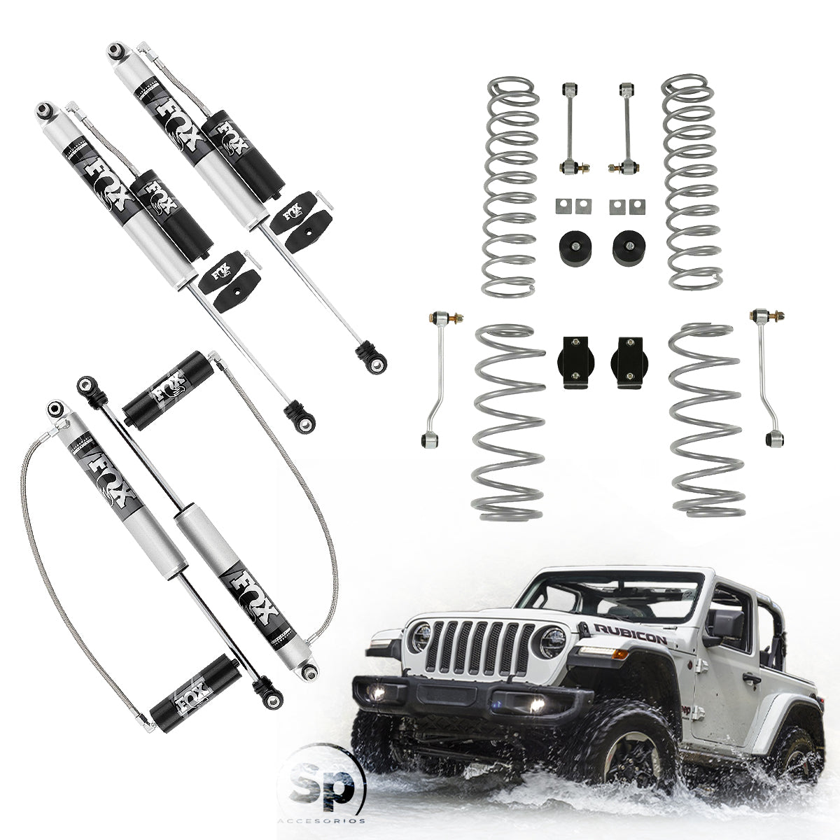 SUSPENSIÓN 2.5 RUBICON EXPRESS + AMORTIGUADORES FOX CON RESERVA PARA JEEP WRANGLER JL 2018 - 2024