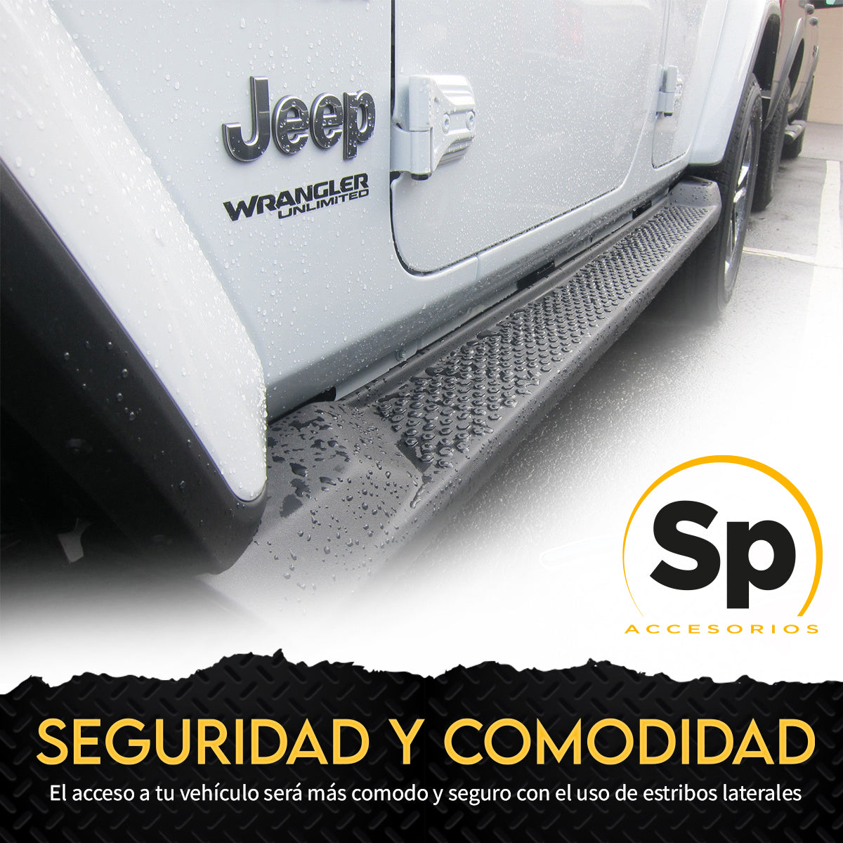 ESTRIBOS LATERALES TIPO ORIGINAL OEM PARA JEEP WRANGLER JL 2018 A 2024 2 PUERTAS