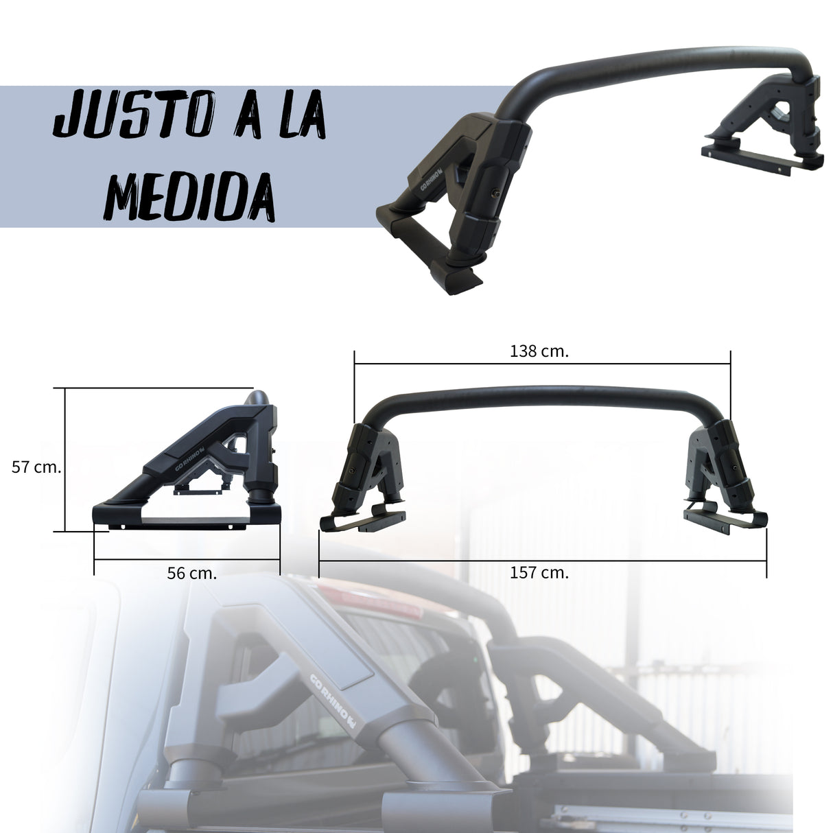 ROLL BAR GO RHINO GR NEGRO PARA PICK UP MID SIZES
