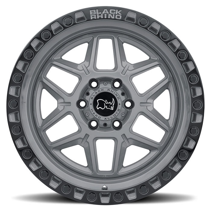 RINES BLACK RHINO 17X9 5X127 CB71.5 ET-18 KELSO BATTLESHIP GRAY W/BLK LIP EDGE Y BLK BOLTS