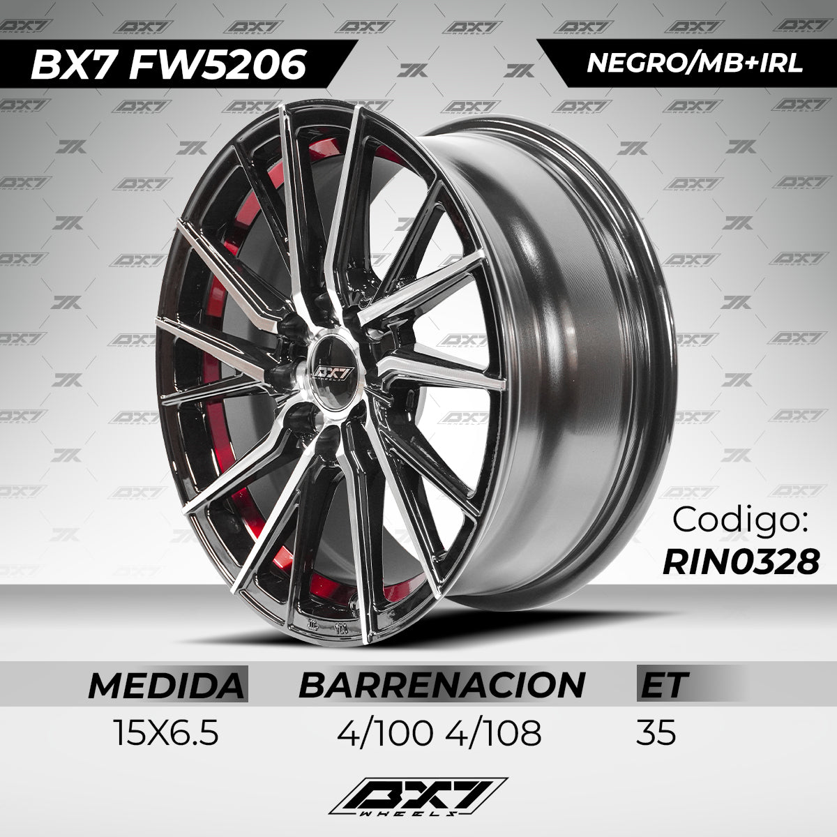 RINES BX7 FW5 15 4X100X108/ ET 35/ CB 73.1/ NEGRO MB+IRL