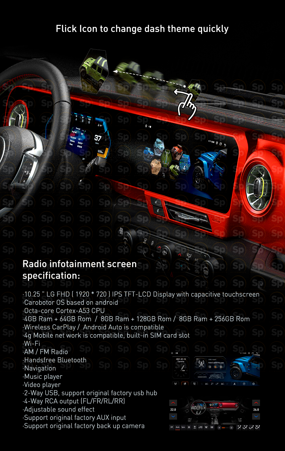Pantalla Dashboard Digital Carobotor JEEP WRANGLER JL-JT 4XE LHD 2018-2023/ 2025 (NARANJA)