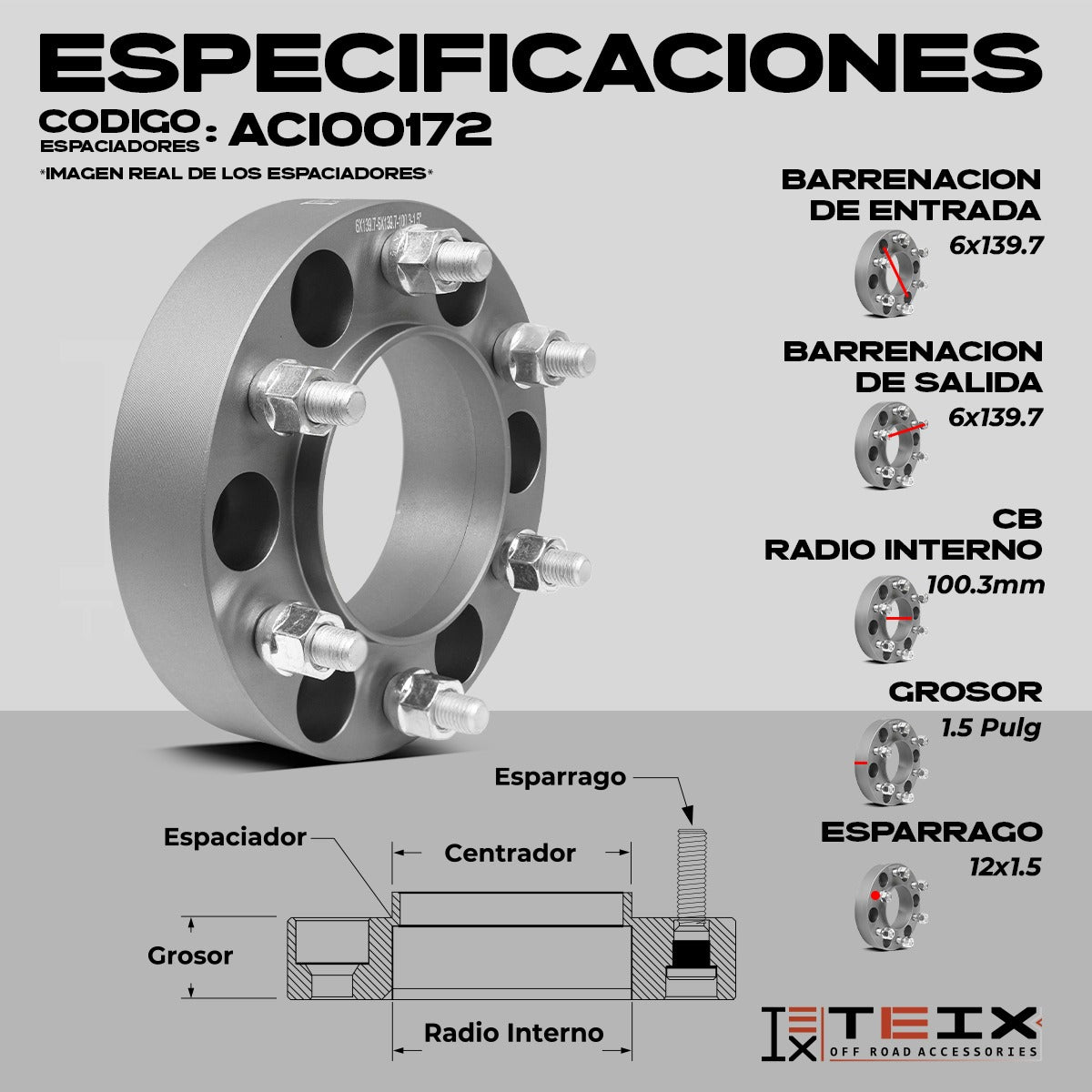 Espaciadores Teix De 4pz Para Chevrolet Colorado Z71 2024-26