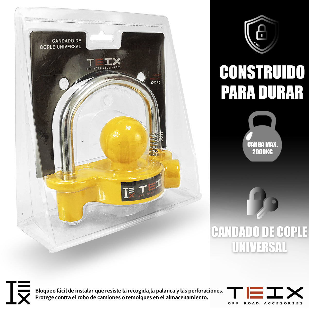 CANDADO PARA ACOPLE DE REMOLQUE PARA BOLA 1- 7/8" A 2-5/16" TEIX AMARILLO