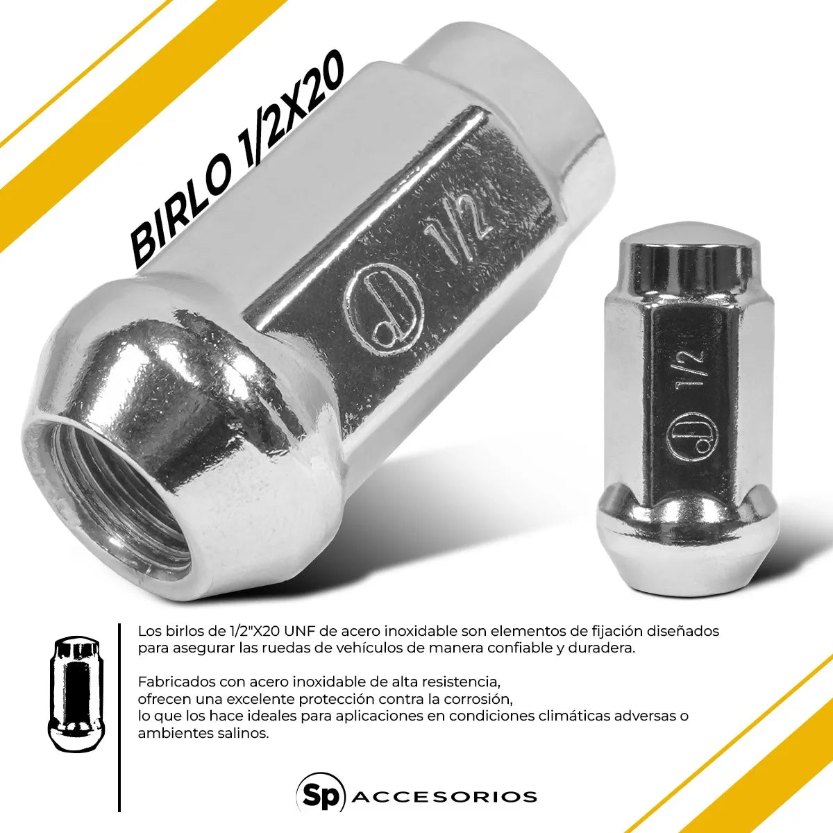 Birlos Tuercas 1/2x20 Cromadas Deportivas Tuning 12pz