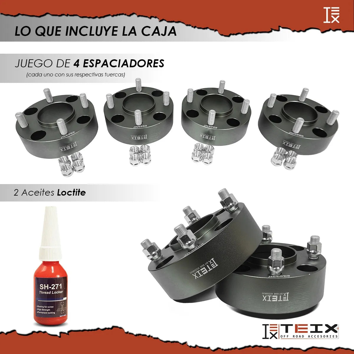 Espaciador Teix Gris 4x130 78.6mm 14x1.5 2 Ceja Vocho 80-03