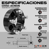 KIT ESPACIADORES 1.5" 5/114.3 LLANTA CB71.5MM 1/2"X20 RANGER 1984-2011, EXPLORER SPORT TRAC 2001-2010, WRANGLER TJ 1997-2006, NITRO 1990-2012, EXPLORER 1991-2010