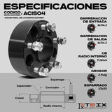 KIT ESPACIADORES PARA Ford Ranger 84-2011/ Ford Explorer 90-2010/ Ford Explorer Sport Track 2001-2010/ Jeep Cherokee XJ 84-2001/ Jeep Wangler YJ 87-95/ Jeep Wangler TJ 97-2006/ Dodge Nitro 2007-2012/ 2"  5/114.3 LLANTA CB 71.5MM 1/2"X20