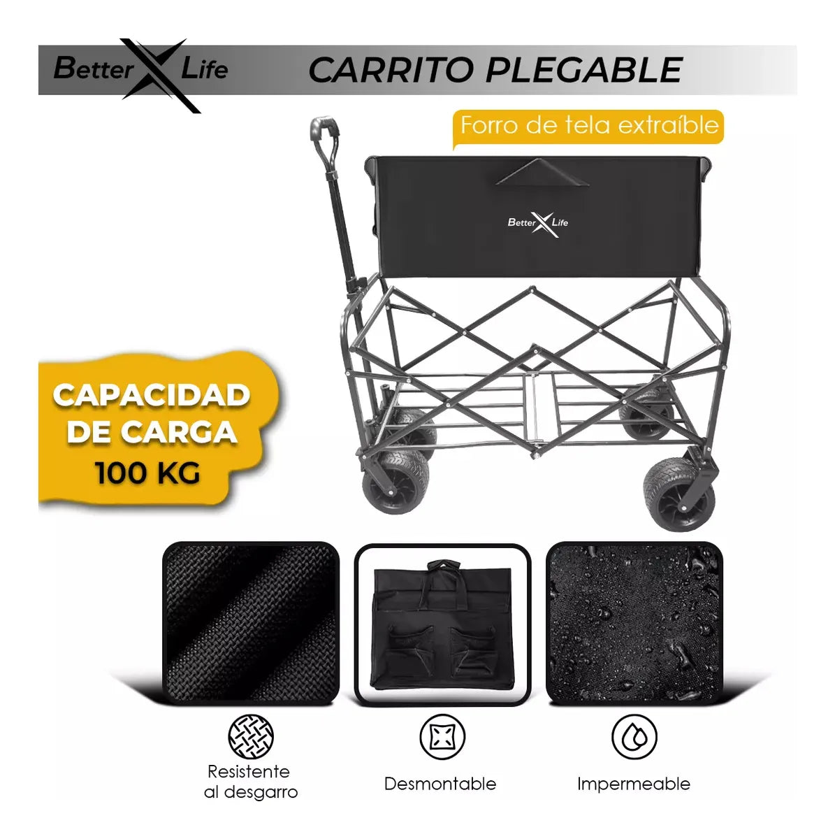 Carrito Plegable Coche Playa Acampar Aire Libre Ajustable