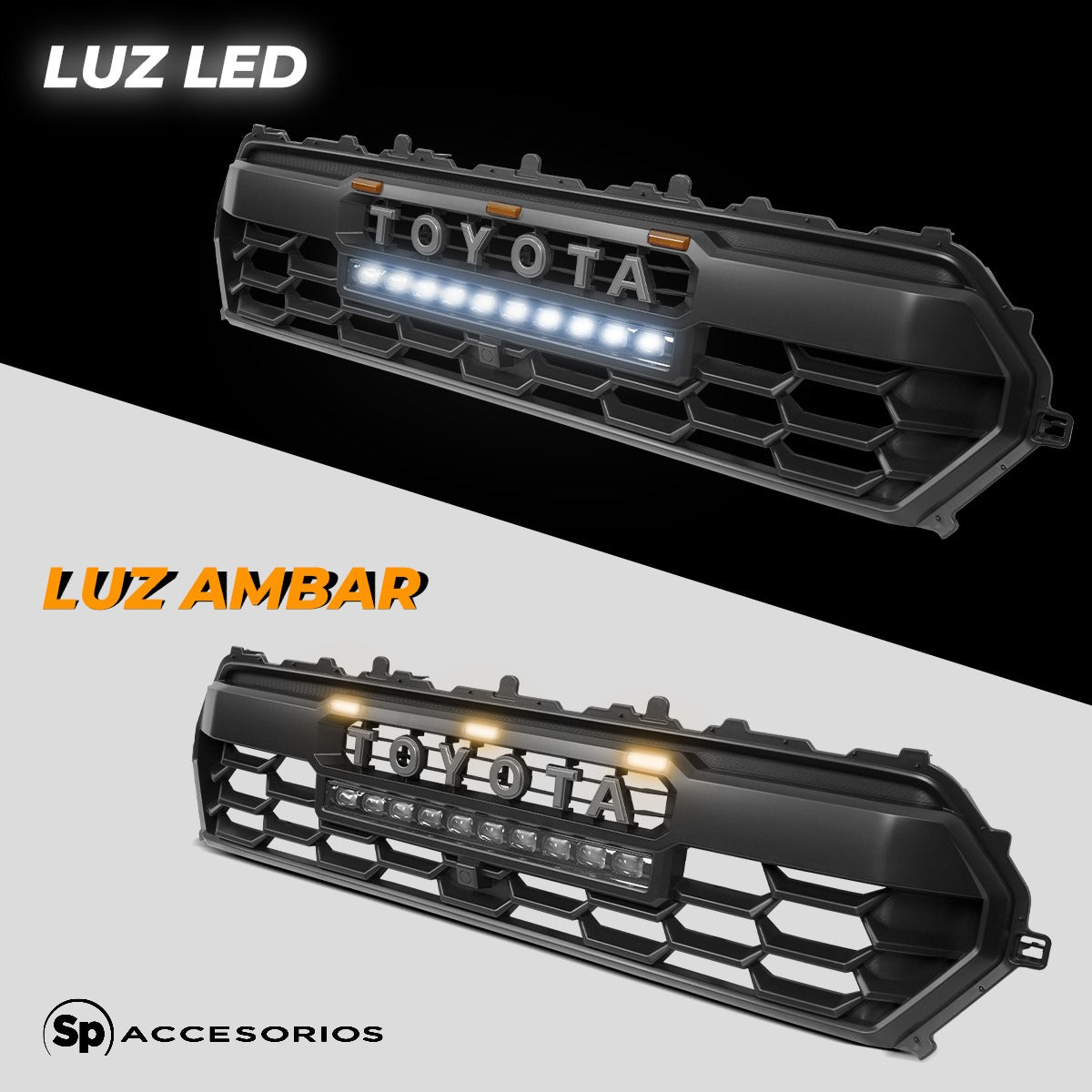 Parrilla Tacoma Trd Pro Con Barra LED y 3 LED Ambar Para Toyota Tacoma 2024 AL 2030 Nueva Linea