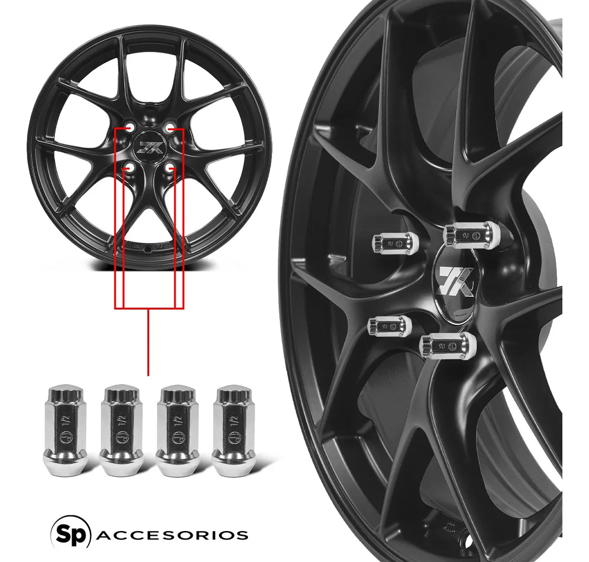 Birlos Tuercas 1/2x20 Cromadas Deportivas Tuning 12pz
