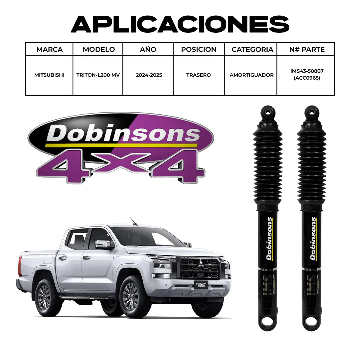 Amortiguador Trasero Dobinsons Monotubo Mitsubishi L200 2024