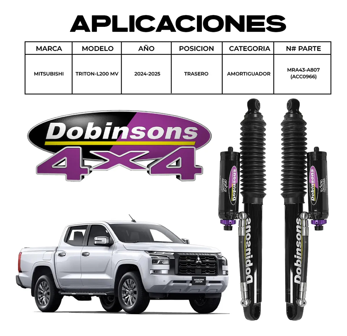 Amortiguador Trasero Dobinsons Mra Mitsubishi L200 2024