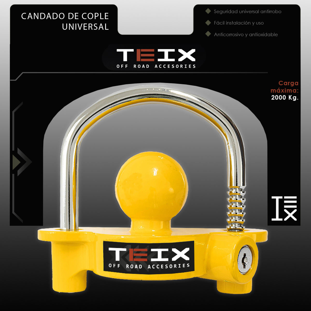 CANDADO PARA ACOPLE DE REMOLQUE PARA BOLA 1- 7/8" A 2-5/16" TEIX AMARILLO