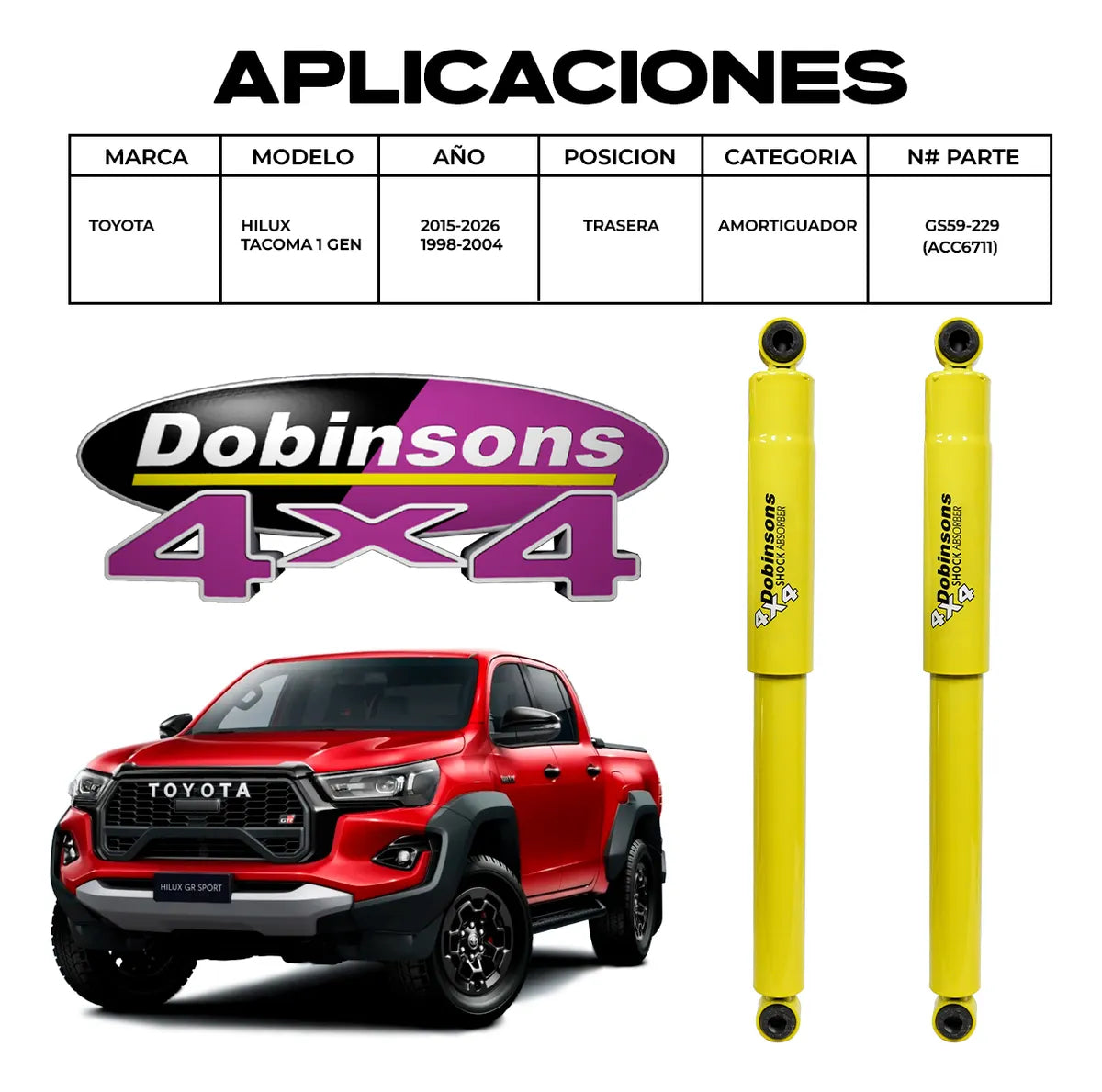 Amortiguador Trasero Dobinsons Hilux 2015/tacoma 1998-2004