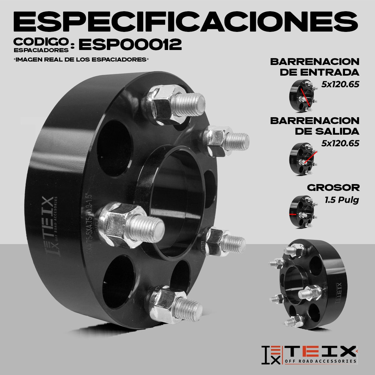 KIT ESPACIADORES 1.5" 5/120.65 CB 70.3MM 12X1.5