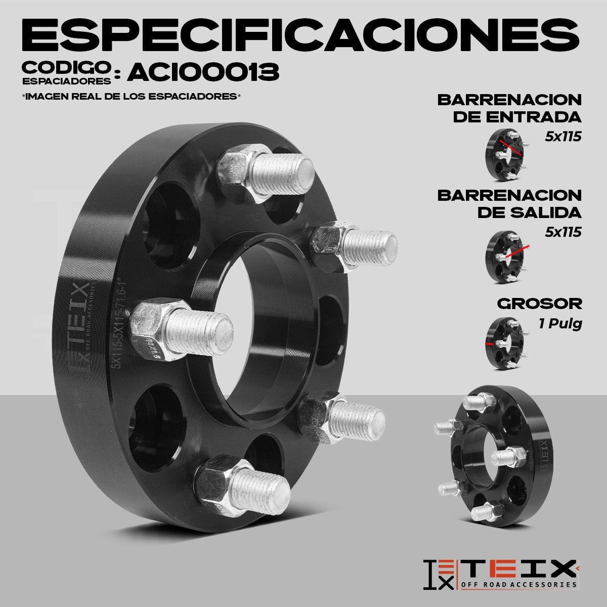 KIT ESPACIADORES 1" 5/115 LLANTA CB 71.6MM 14X1.5