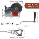 MALACATE WINCH MECÁNICO MANIVELA CABLE ACERO 600 LBS TEIX