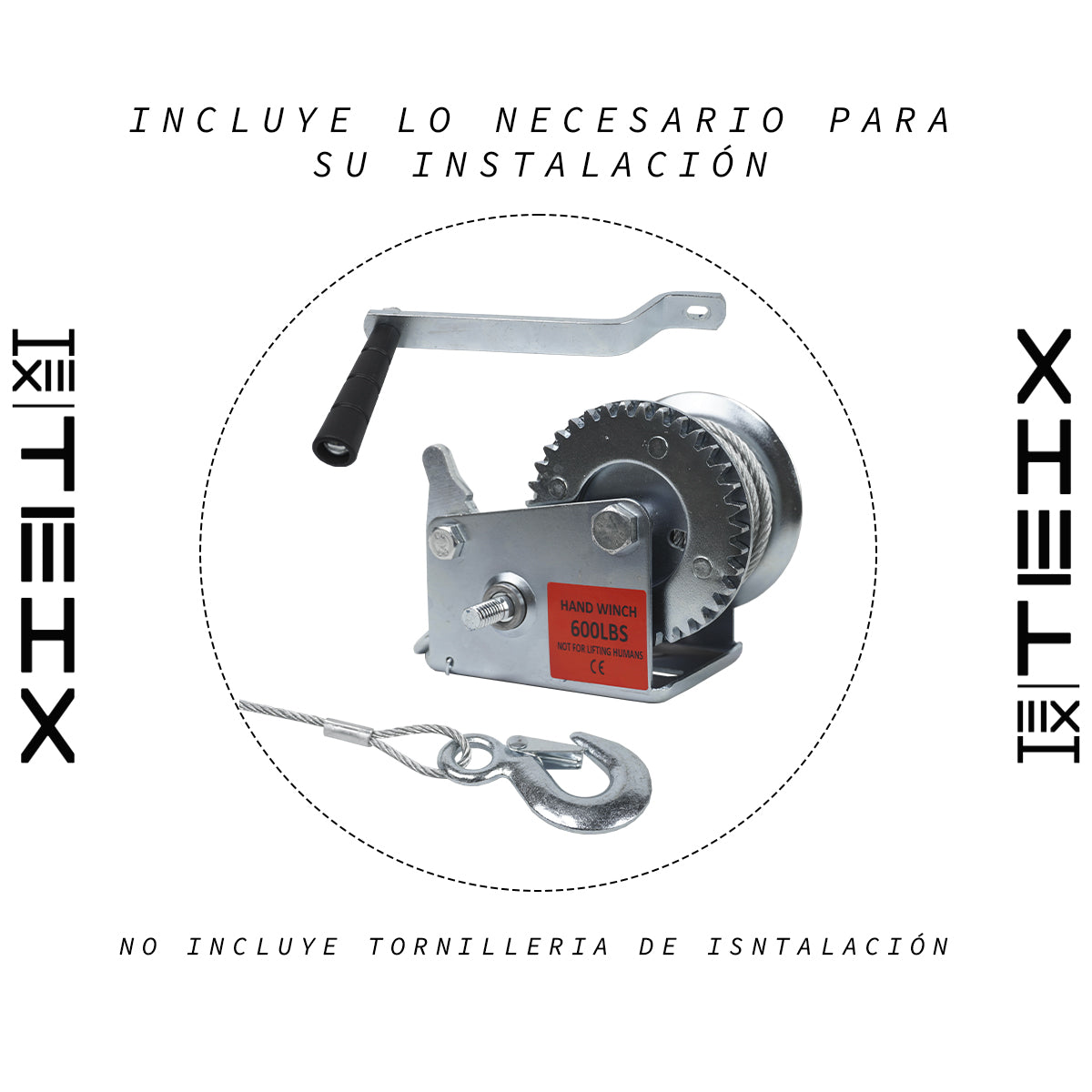 MALACATE WINCH MECÁNICO MANIVELA CABLE ACERO 600 LBS TEIX