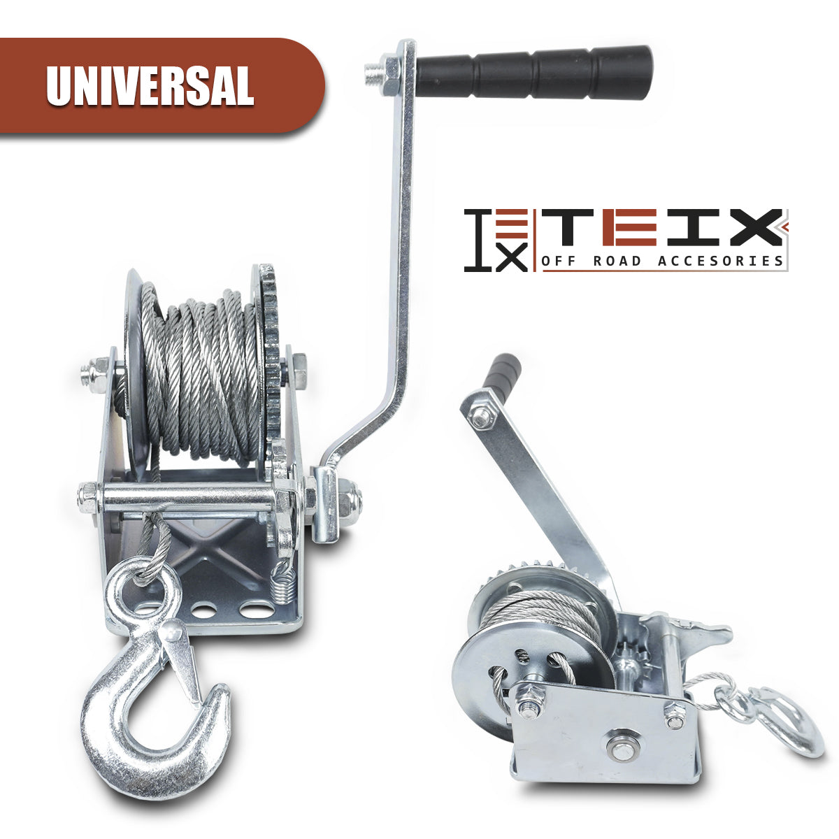 MALACATE WINCH MECÁNICO MANIVELA CABLE ACERO 600 LBS TEIX