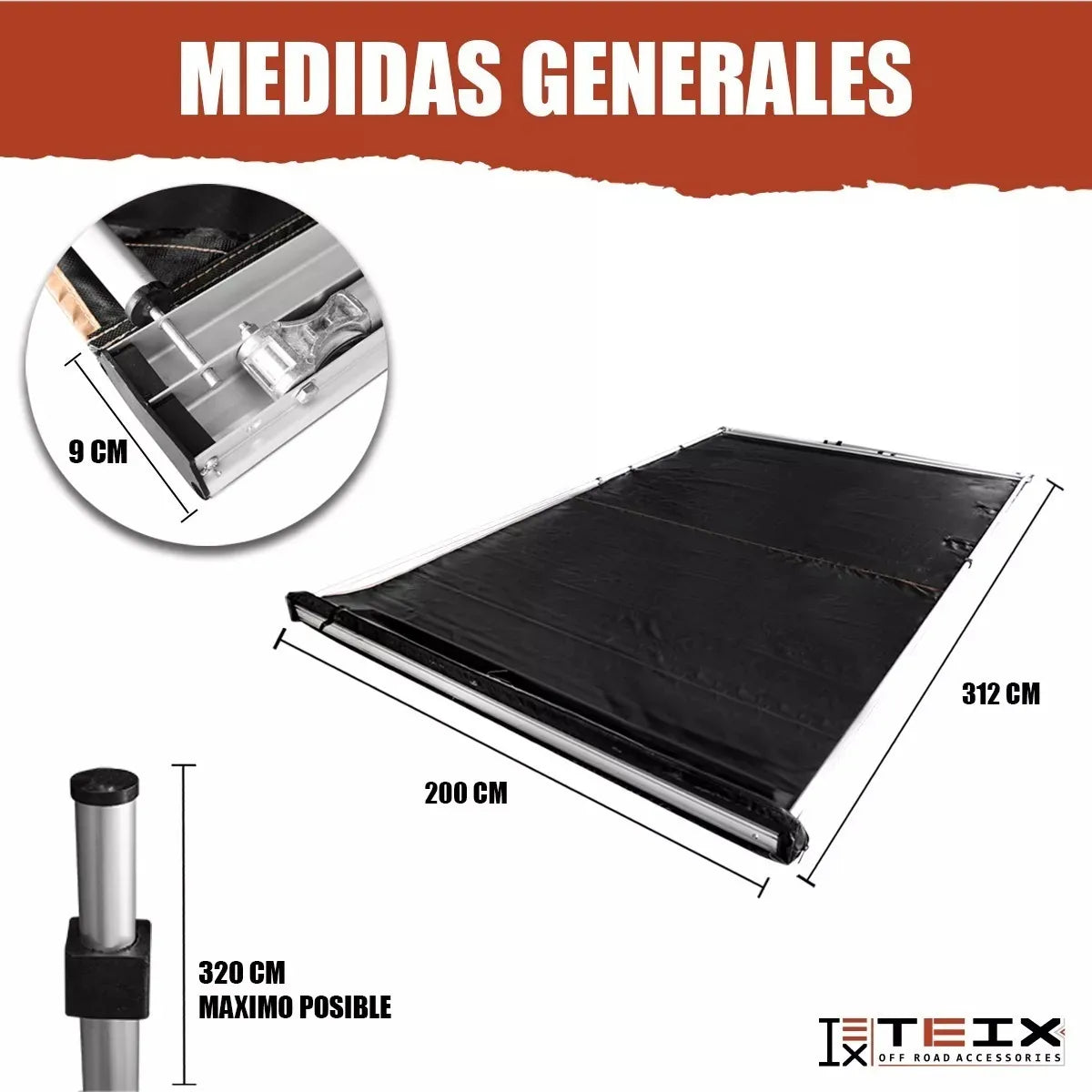 Toldo Lateral Retráctil Para Camioneta Teix Aluminio Pvc