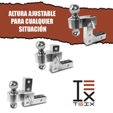 TIRON COPLE ACOPLE DE REMOLQUE AJUSTABLE ACERO CON DOBLE BOLA 2 " DROP 6" ANONIZADO TEIX