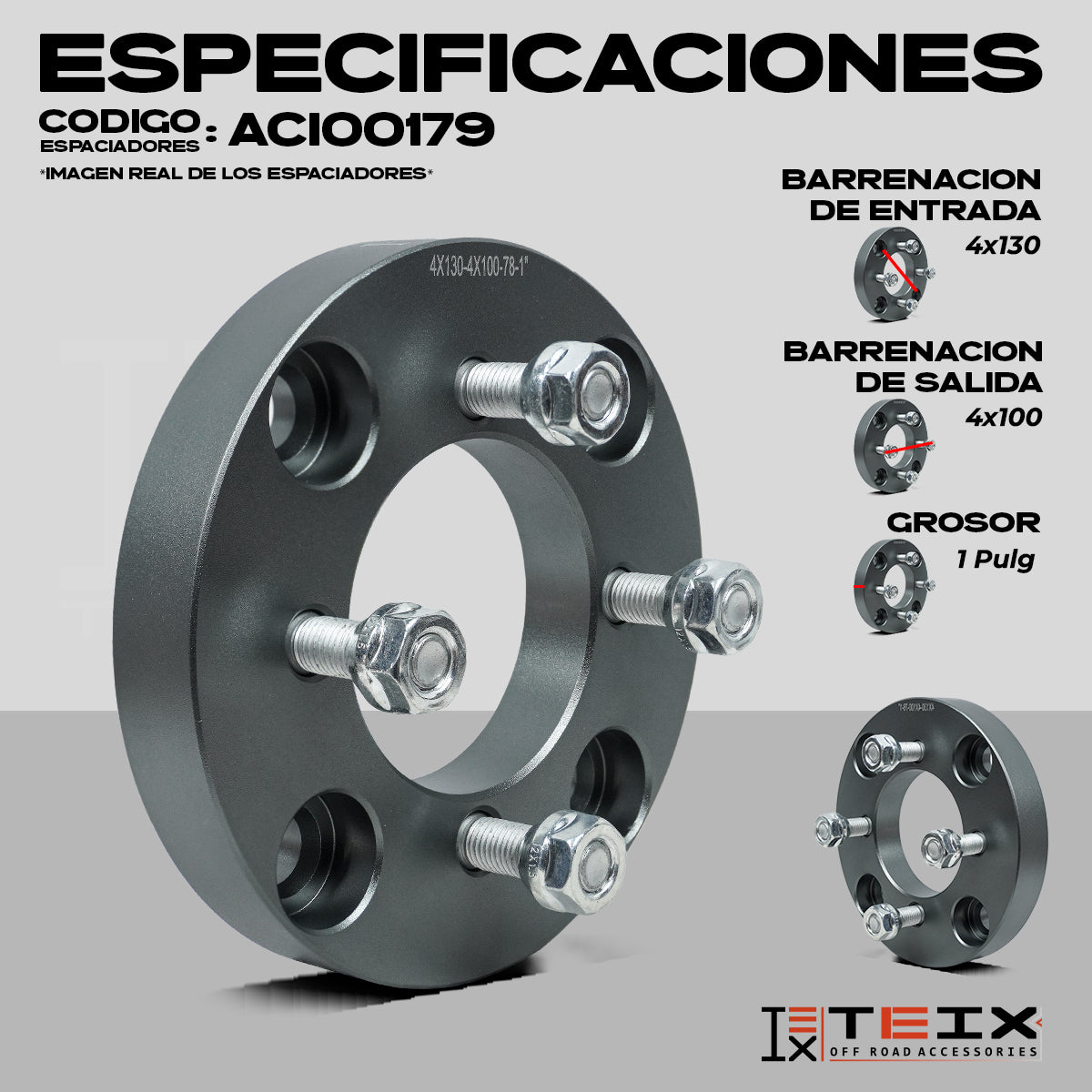 Adaptador Gris Vocho 4x130 A 4x100 Teix 4 Birlos