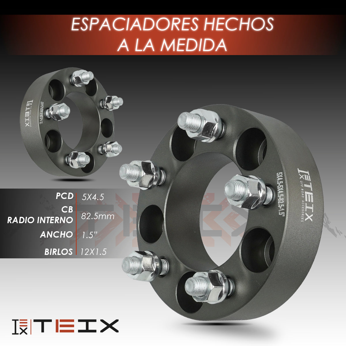 Espaciador 5x4.5/82.5mm/12x1.5/1.5in Sin Centro Teix Gris