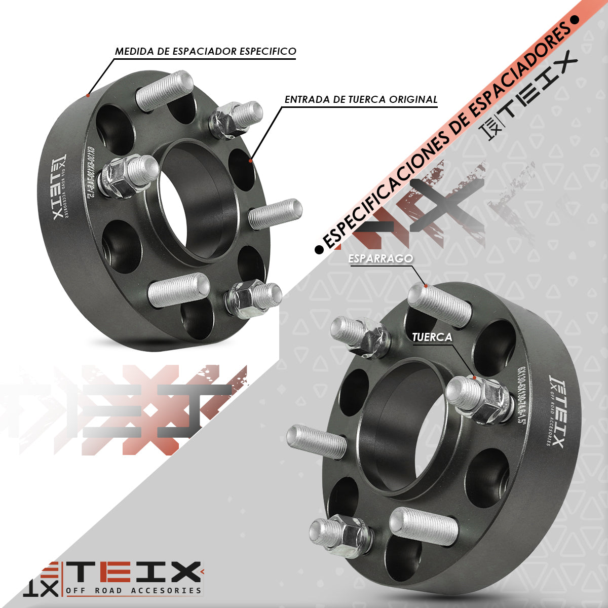 Espaciadores Teix Gris 6x130 74.6mm 14x1.5 Chevrolet S10 Max