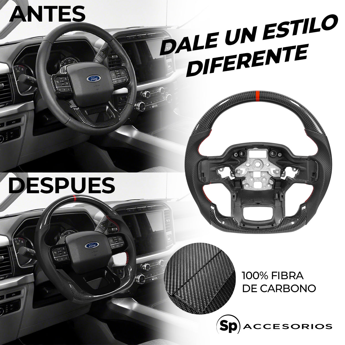 VOLANTE DE FIBRA DE CARBONO PARA FORD LOBO F-150 RAPTOR 2021+