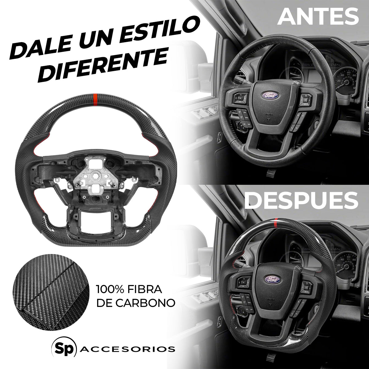 VOLANTE DE FIBRA DE CARBONO/ FORD LOBO F-150 RAPTOR 2016 2020