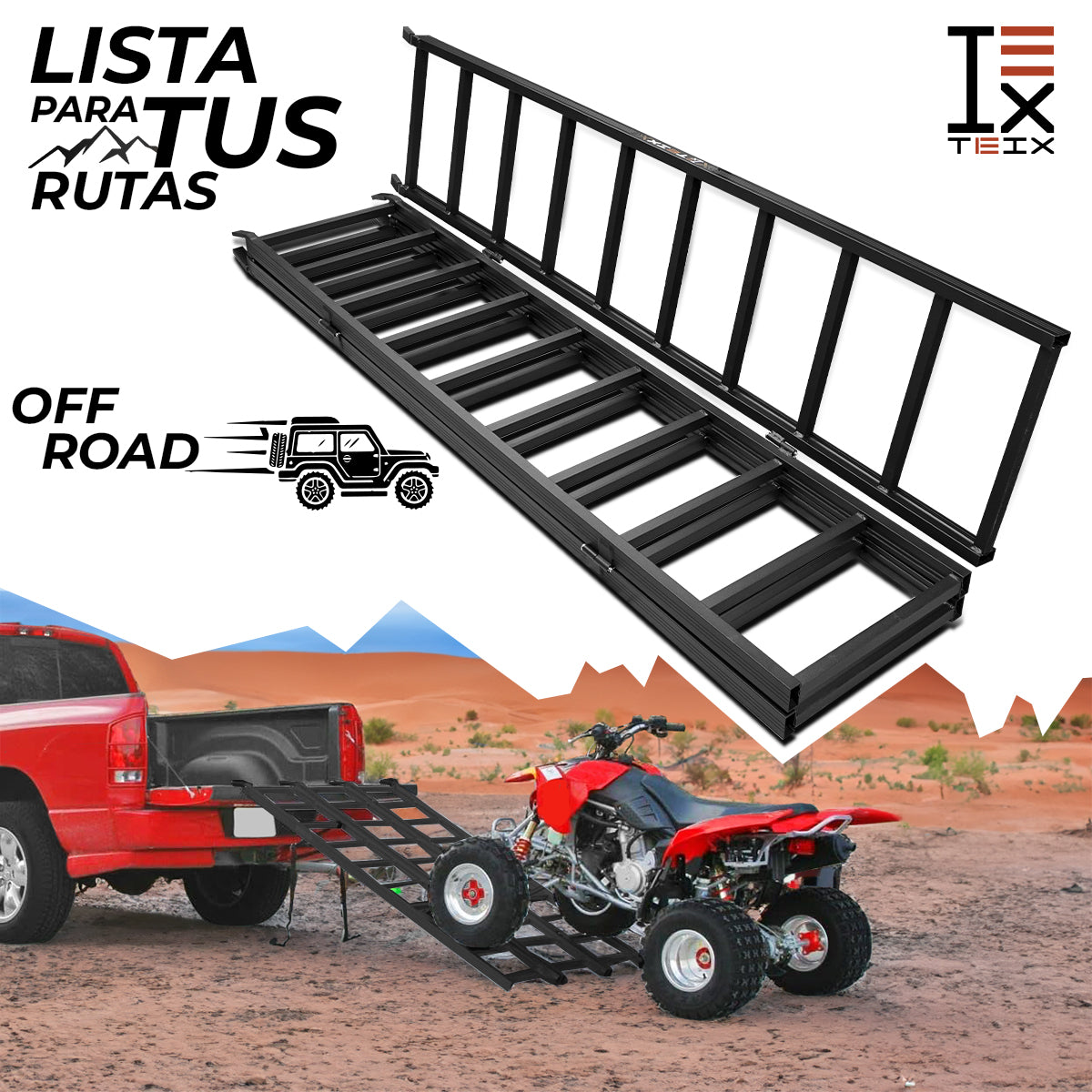 RAMPA PLEGABLE ALUMINIO DE TRI FOLD PARA ATV Y MOTO 680KG 216X137 NEGRO AB7