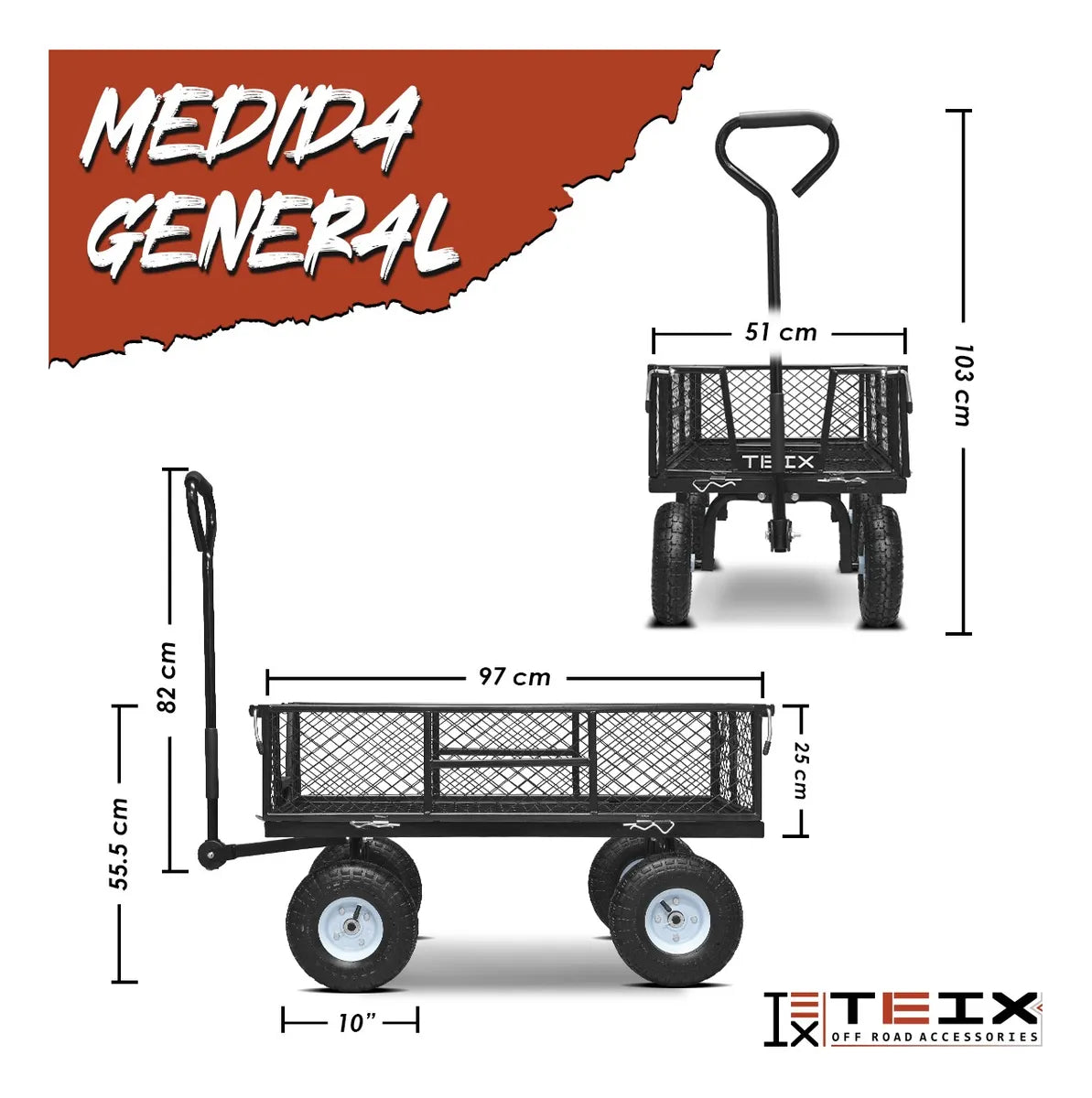 Carrito Jardinería Teix Acero Mediano 317kg Exterior