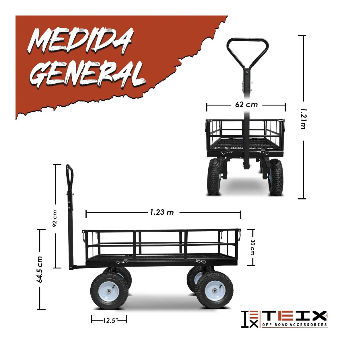 Carrito Jardinería Grande Acero Exterior 1200lb Teix