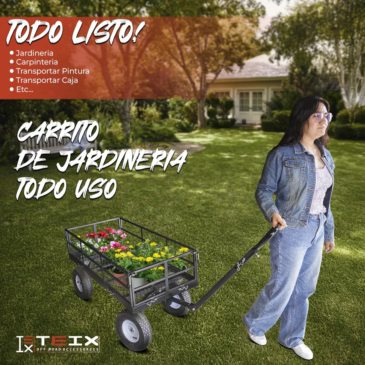 Carrito Jardinería Grande Acero Exterior 1200lb Teix