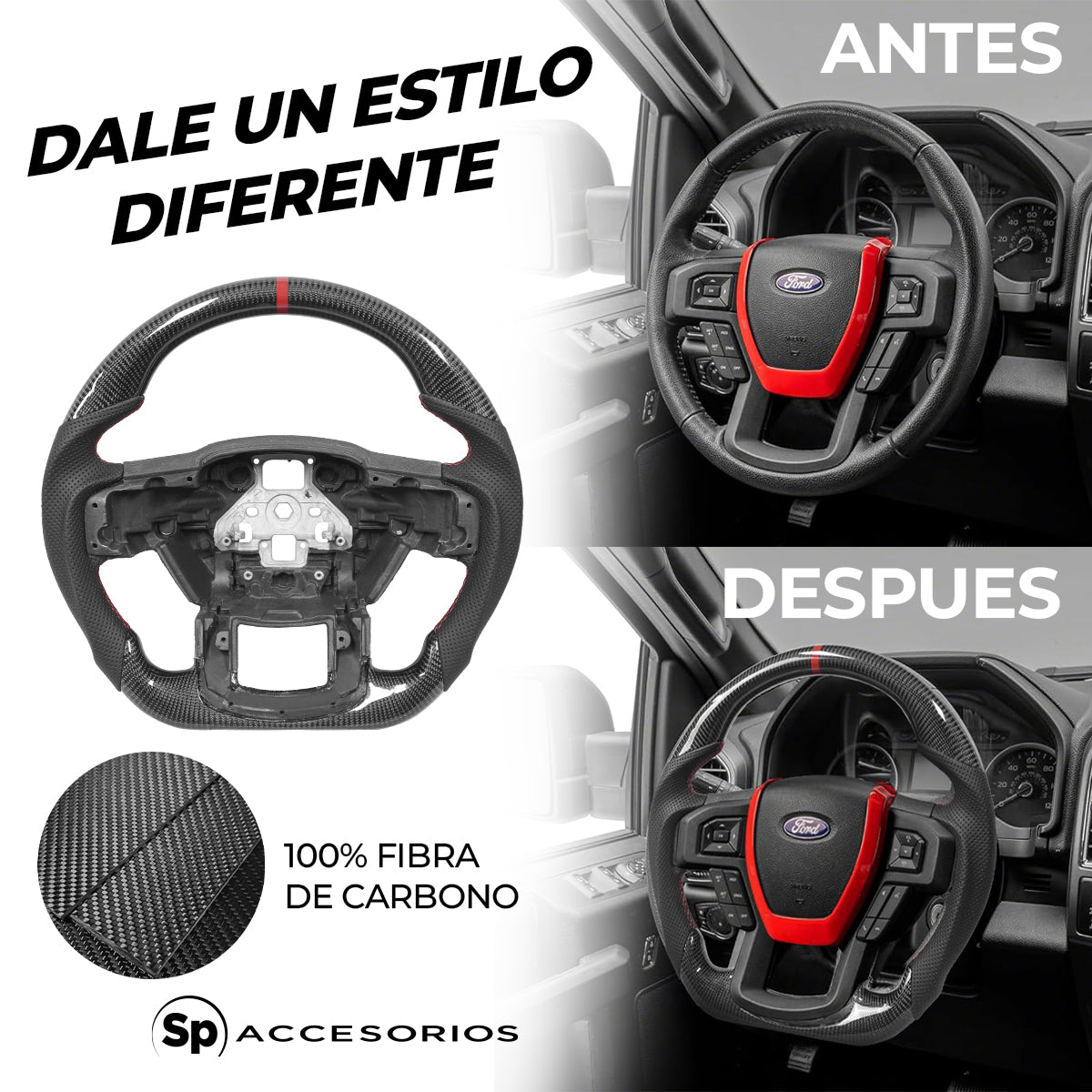 VOLANTE DE FIBRA DE CARBONO PARA FORD LOBO F-150 2015 - 2020